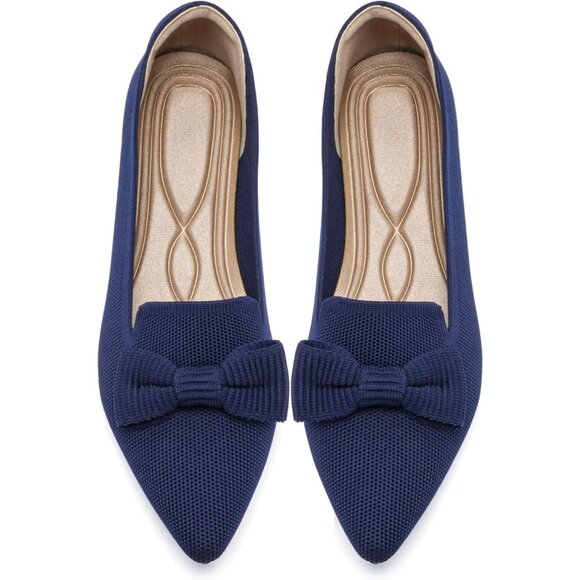Women Mesh Ballet Blue Flats Bow Pointed Toe Comfortable Dress Shoes for Work - Picture 1 of 7